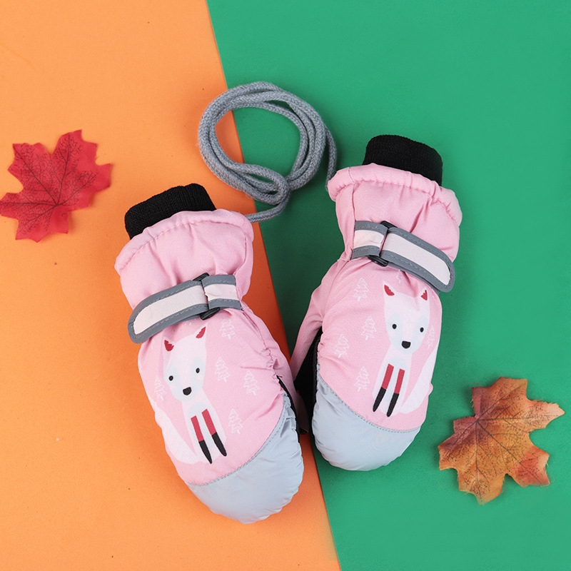 Nieve para niños forrada de lana engrosada impermeable antideslizante a prueba de viento de dibujos animados frío dedo paralelo dedo esquí bebé guantes de invierno