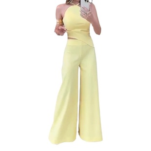 2024 foreign trade cross-border European and American Amazon summer new fashion sexy hollow backless solid color wide leg jumpsuit