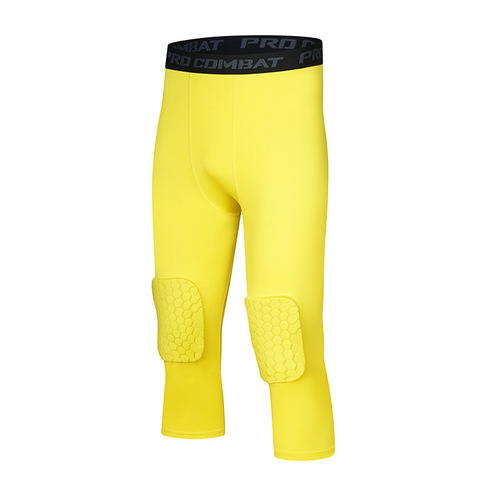 Sports Tight Leggings Honeycomb Knee Guards Anti-Collision Seven-Eighth Pants Fitness Running Basketball High-Elastic Leggings Men's Leg Protection