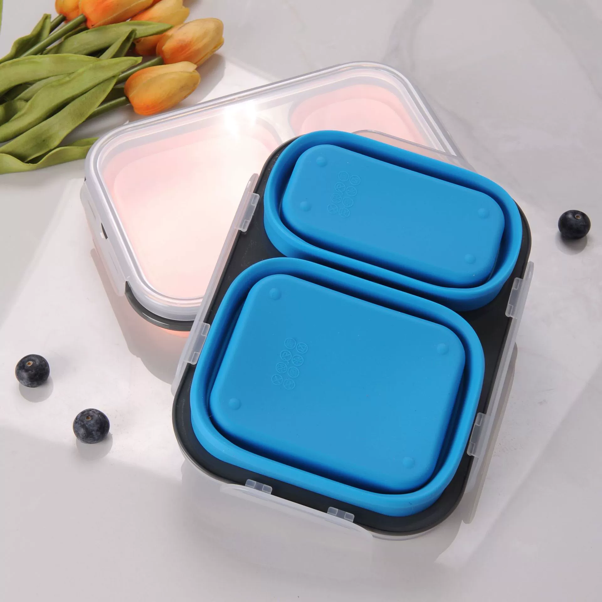 Silicone handheld foldable thermos, lunch box