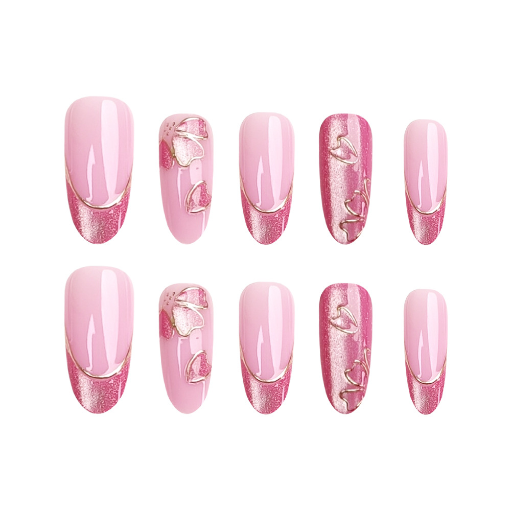 3D estereoscópico LIP oro ojo de gato estilo francés 24 flores blanquear suave uñas falsas transfronterizas lotes mixtos