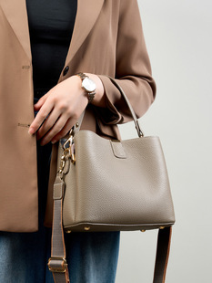 Leather capacious universal one-shoulder bag, cowhide, genuine leather