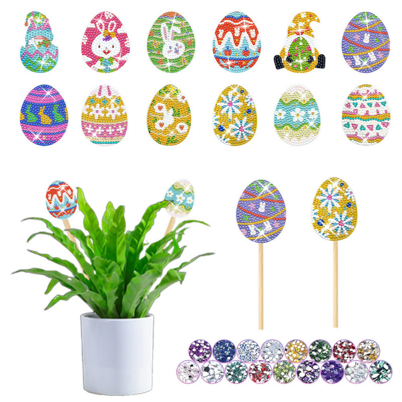 Estacas decorativas para macetas con diseño de flores para decoración de plantas en el hogar y escritorio, fabricante de estacas de jardín hechas a mano con pegatinas de diamantes DIY.