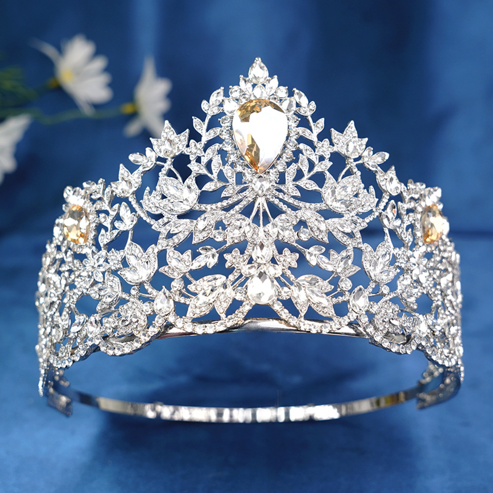 Corona de novia europea y americana ajustable gran cristal coronas redondas Miss Mundo coronas barrocas para el cabello