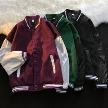 欧美外贸复古简约撞色拼接棒球服外套男潮牌宽松bf风情侣休闲夹克