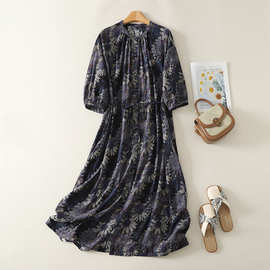 实拍 | 海岛和森林 | 印花立领宽松连衣裙