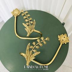 9WOR鈴蘭花小天使翅膀掛鈎黃銅窗簾美式裝飾掛鈎復古綁帶歐式牆鈎