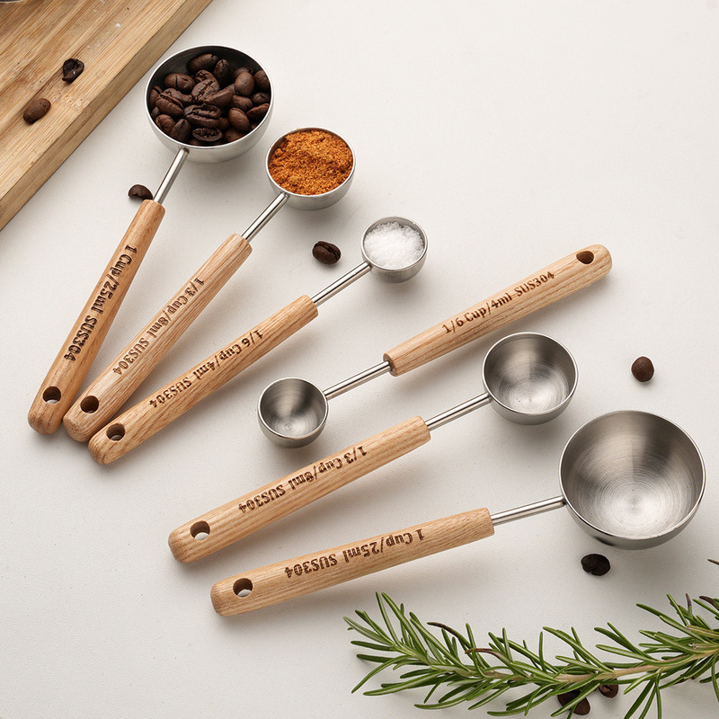 Food-Grade 304 Stainless Steel Coffee Bean Measuring Spoon with Wooden Handle, Handmade Coffee Measuring Spoon, Measuring Spoon Food-Grade 304 Stainless Steel Coffee Bean Measuring Spoon with Wooden Handle, Handmade Coffee Measuring Spoon, Measuring Spoon