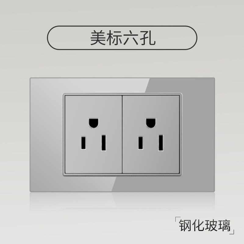 Enchufe de pared con interruptor de vidrio templado gris tipo C estándar americano de 110 V de Taiwán, panel de enchufe de pared con carga rápida de 20 W y atenuación