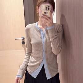 已到货 早秋系层次感修身上衣女假两件拼色羊毛针织开衫图片色
