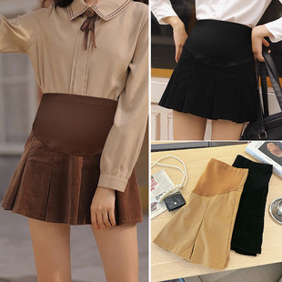 2023 autumn and winter pregnant women's skirt A- Line slimming fashionable Mori solid color pleated skirt pregnant women's belly support skirt