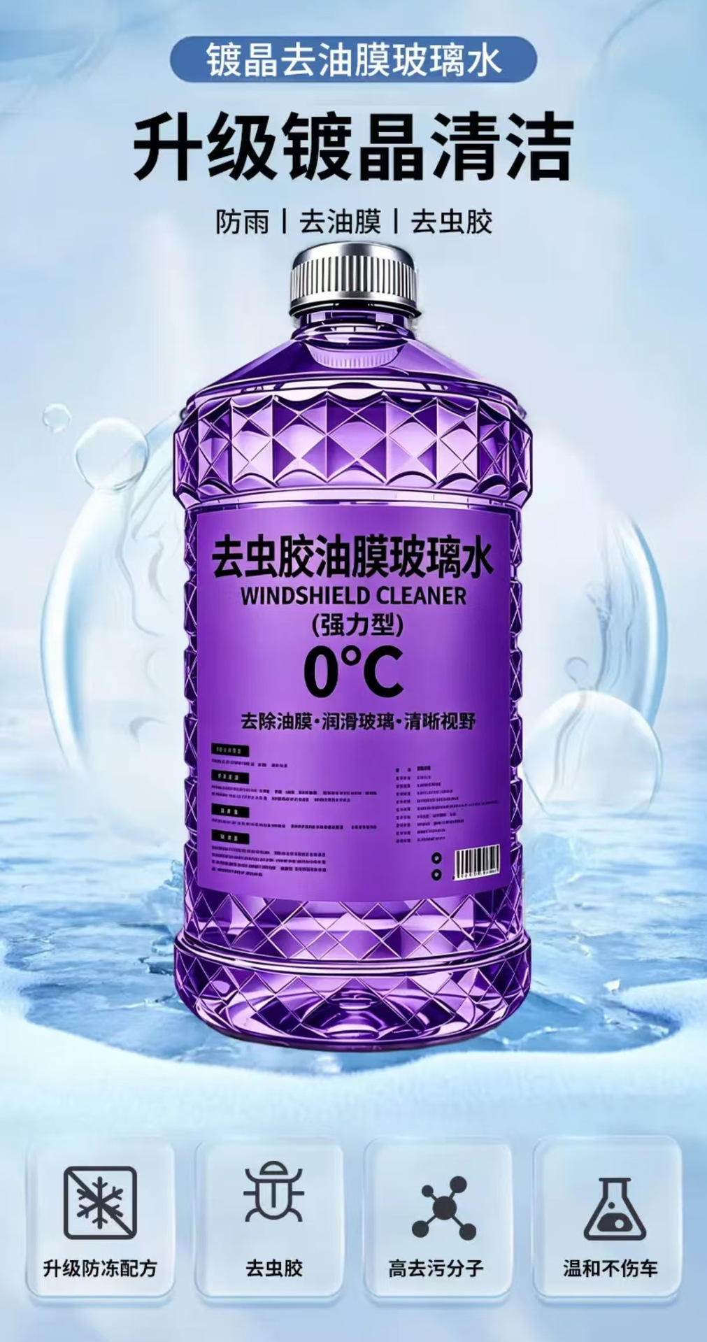 Genuine Anti-Oil Film Shellac for Cars, Summer Glass Cleaner, Stain Removal, Rain Protection, Cleaning and Maintenance, Anti-Freeze, Suitable for Winter and All Seasons