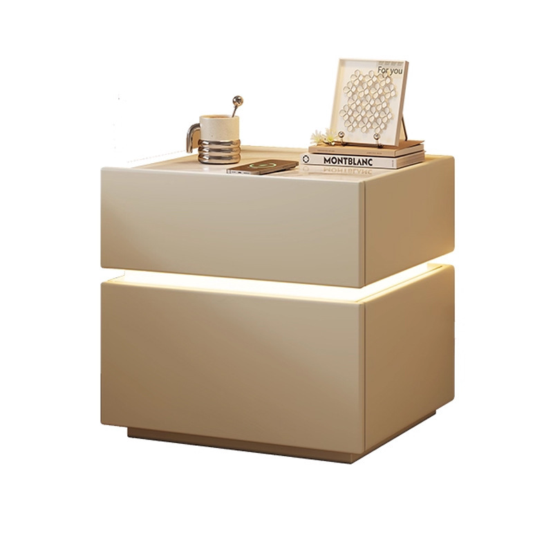 Mesa de cabecera de madera maciza dormitorio doméstico 2025 explosión ligera de lujo de alto nivel sensación de viento crema pequeño gabinete de almacenamiento de la cama inteligente
