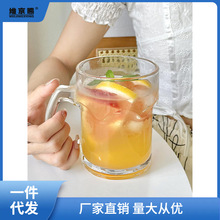 大容量玻璃水果茶杯带把莫吉托杯夏季果汁冷饮杯家用饮料喝水杯子