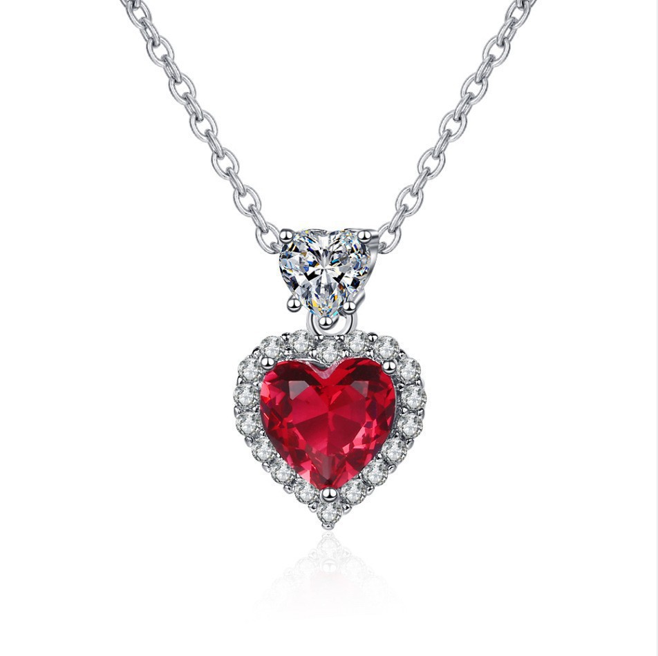 Collier diamant rouge en forme de coeur X91 [avec chaîne]