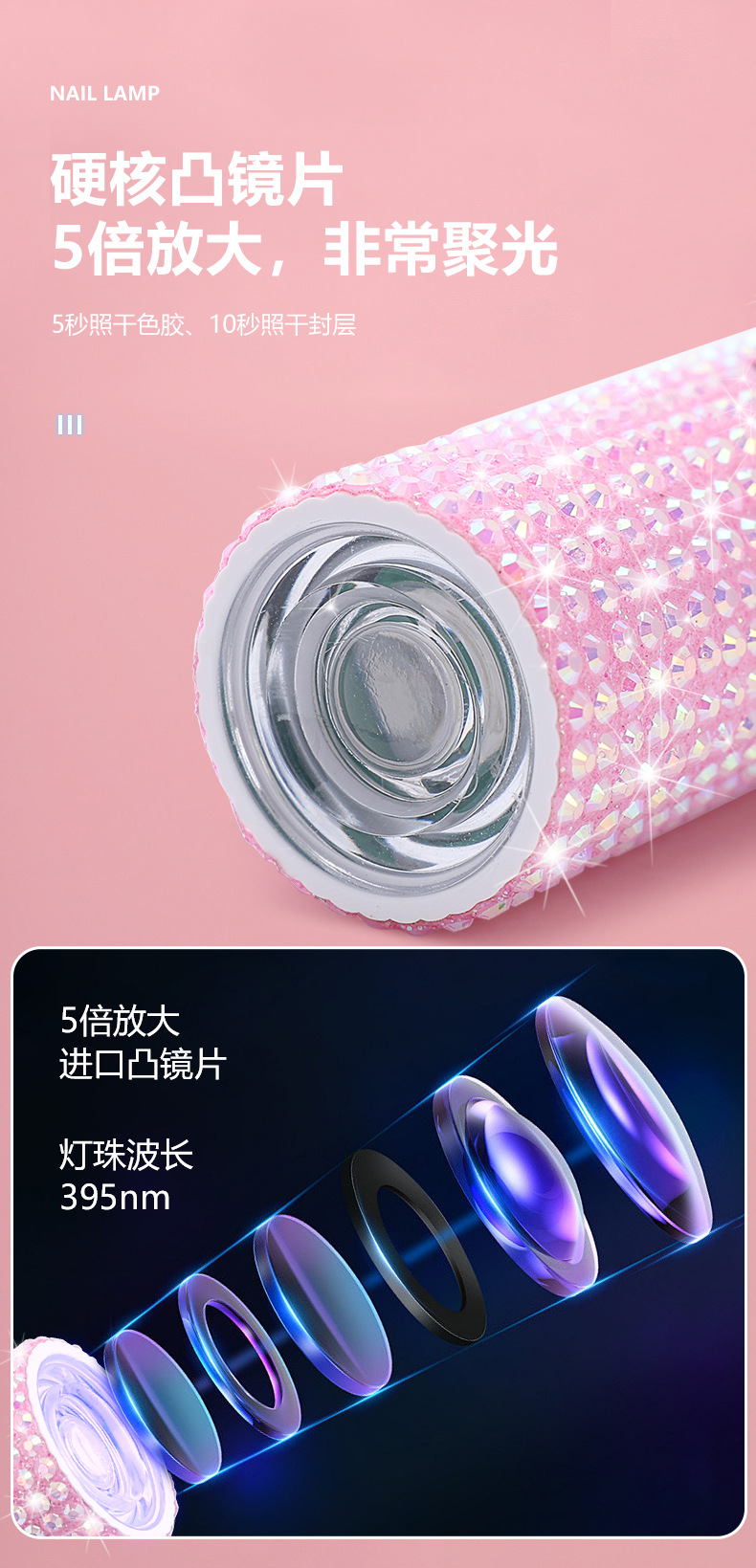Nagel-Gel-Versiegelung tragbares Handgerät mit einzelner Linie schnell trocknende LED-Nagellampe Nagellampe mit langem Akkulaufzeit