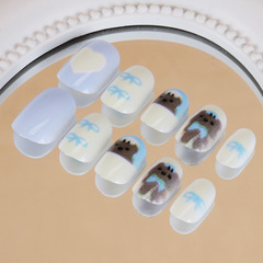 兒童穿戴甲短款24片可愛卡通美甲片小熊愛心領結假指甲貼片可拆卸