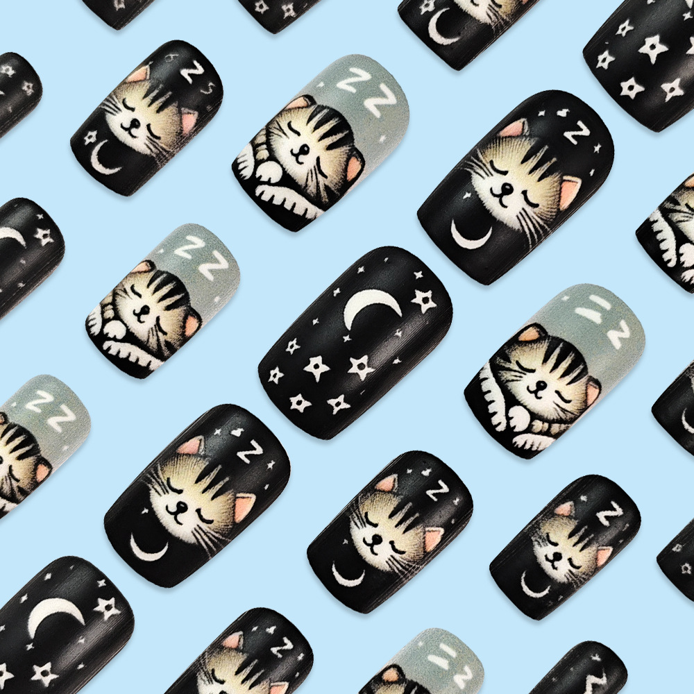 Starcat corta cabeza plana para usar uñas transfronterizas dulces y frescas manicuras blanqueadoras 24 piezas de parches de uñas al por mayor