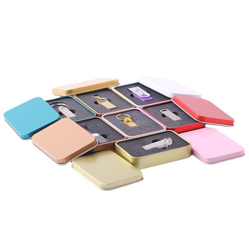 Tinplate box creative U disk jewelry school badge badge storage box color metal window rectangular tin box packaging