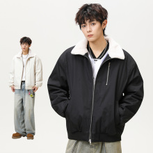 杰克传洋男装棉服国潮牌冬季夹克休闲新款仿羊羔毛翻毛领棉衣外套