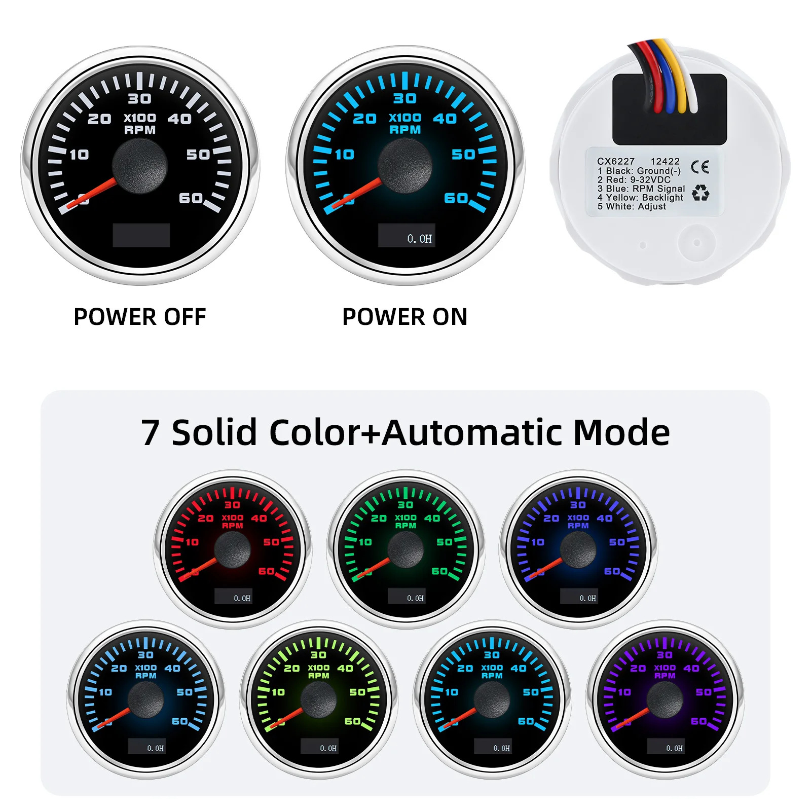 52mm pointer tachometer for car and boat use, modified universal model for car and yacht engines, high-precision tachometer