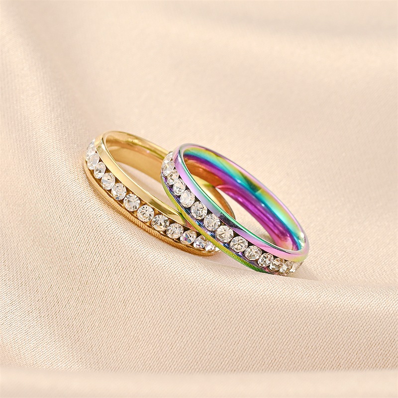 Real Gold Plated Plating Material Artificial Diamond Inlay Material Real Gold Plated 201 Stainless Steel PVD Coated Artificial Diamond Round Waterproof Non Tarnish Modern Style Rings For Unisex