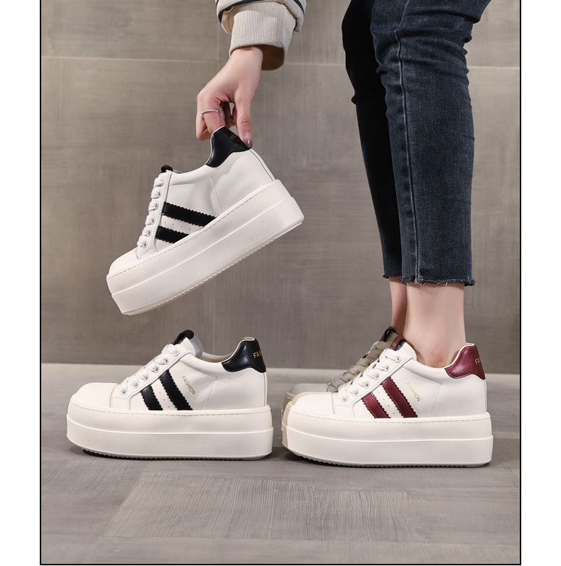Giày sneaker nữ đế dày tăng chiều cao bên trong, form thể thao mùa xuân — Màu đỏ be chi tiết 17