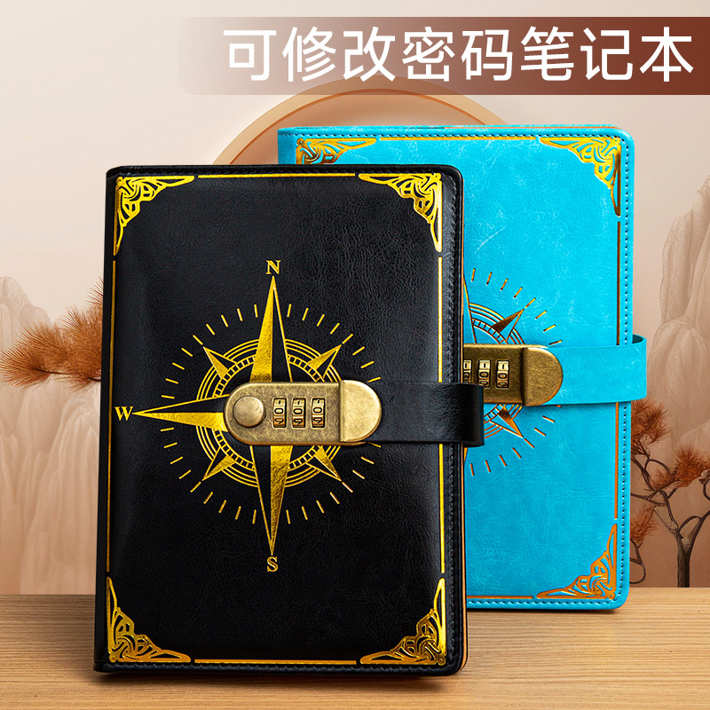 A5 비밀번호 책 자물쇠 일기 복고풍 창조적 인 손 계정 소년 소녀 높은 가치 학생 메모장 선물 상자