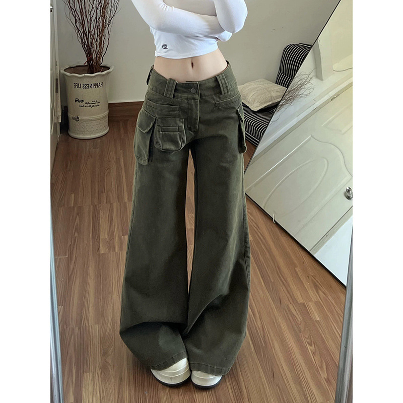 American Retro Low-Waist Flared Jeans for Women, 2026 Spring New Military Green Workwear Flared Pants American Retro Low-Waist Flared Jeans for Women, 2026 Spring New Military Green Workwear Flared Pants