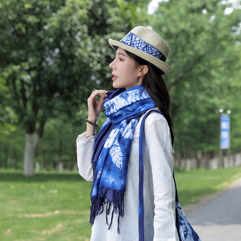 新しい染め民族風マフラー雲南四葉草観光プリントマフラー綿麻マフラー女性日焼け止め|undefined