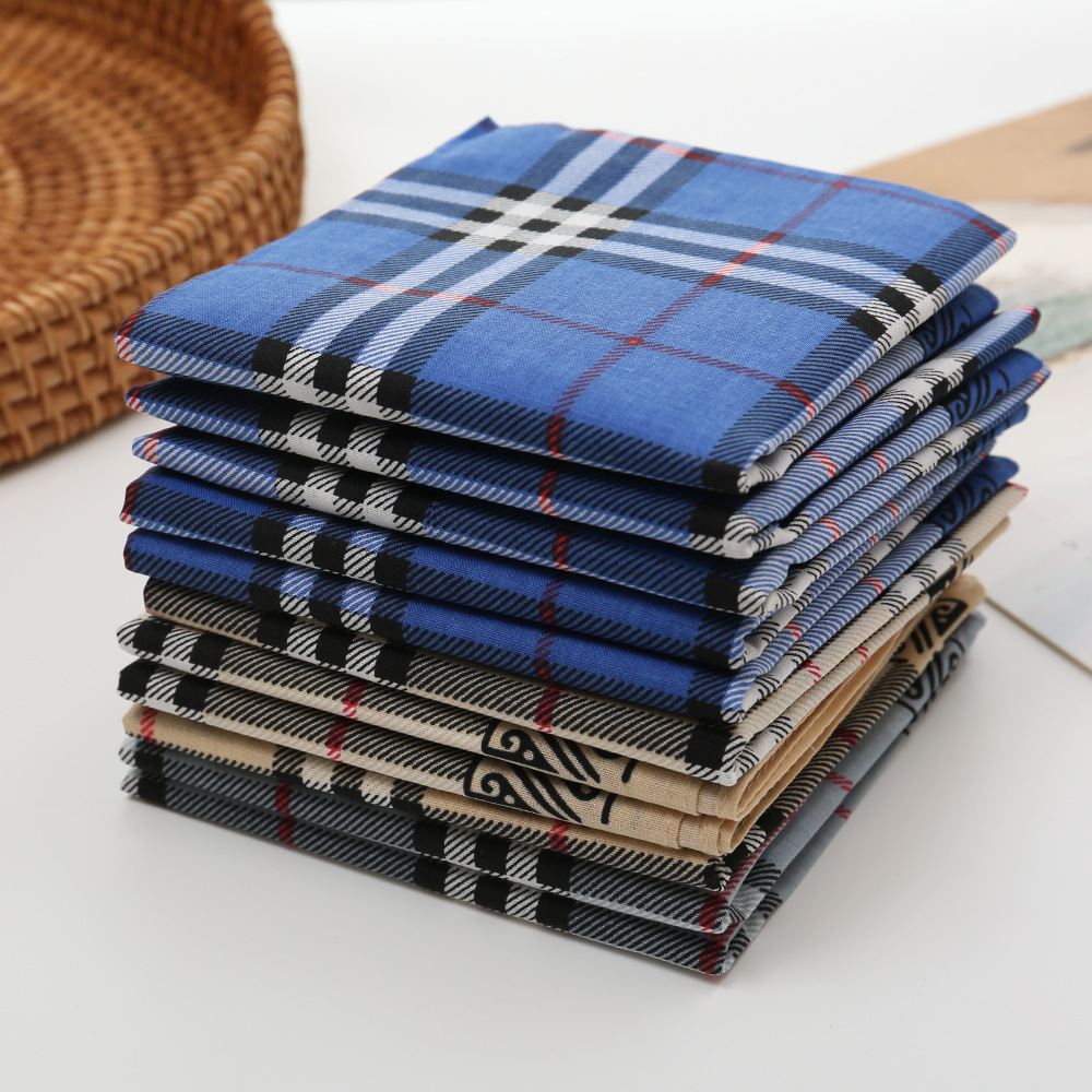 43cm Men's Gentleman's All-Cotton Printed Handkerchief, Vintage Nostalgic Thin Soft Pure Cotton Handkerchief, Classic Plaid Handkerchief