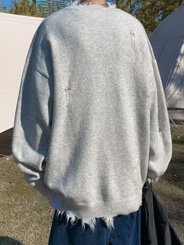 Round neck sweater for men, spring and autumn loose casual stylish versatile knit jacket with individual fashion turtleneck sweater