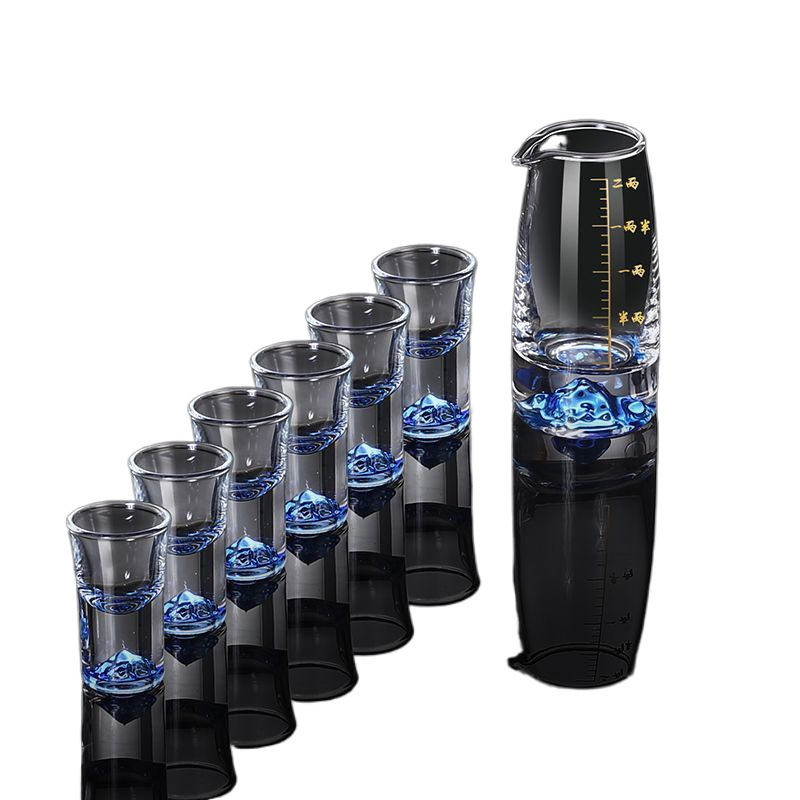 蓝山分酒器白酒杯套装带刻度家用轻奢水晶玻璃一口杯酒具创意陶瓷|undefined