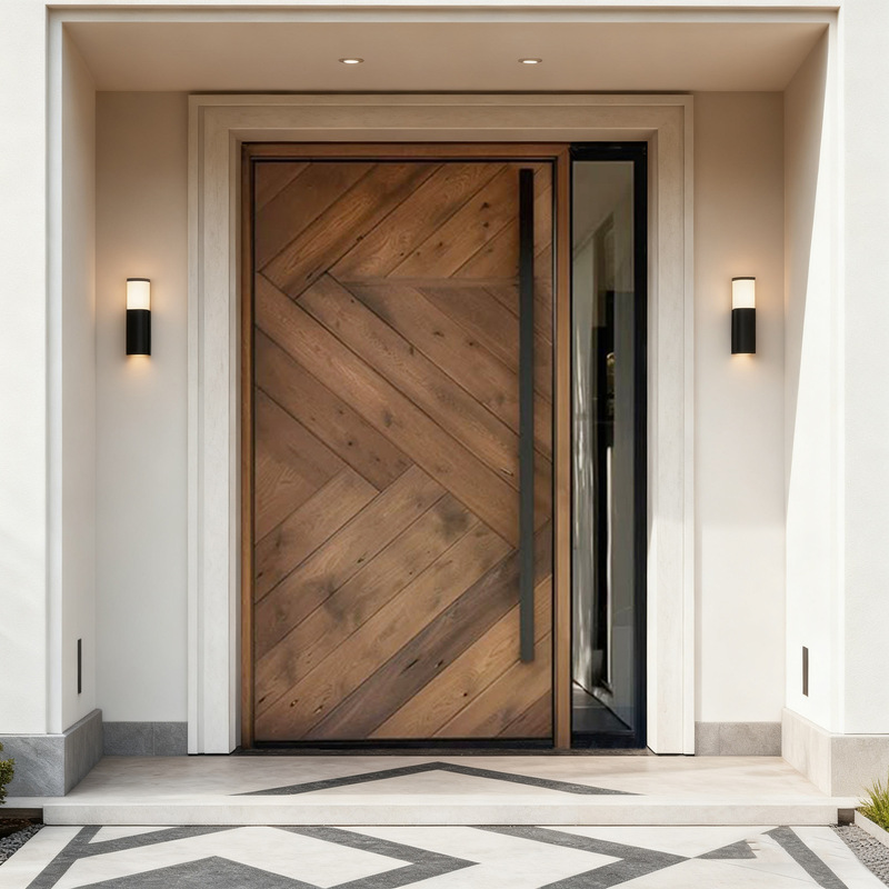 Cast Aluminum Double-Door Entrance Gate with Central Axis for Villa, Rural Self-Built House, Wood Grain Exterior Anti-Theft Door