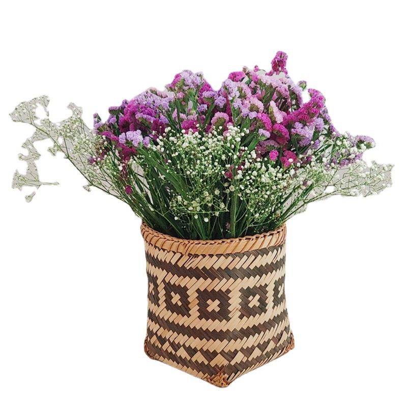 Cesta de Flores de Bambú Tejido Hecho a Mano Decorativo para Plantas y Decoración del Hogar