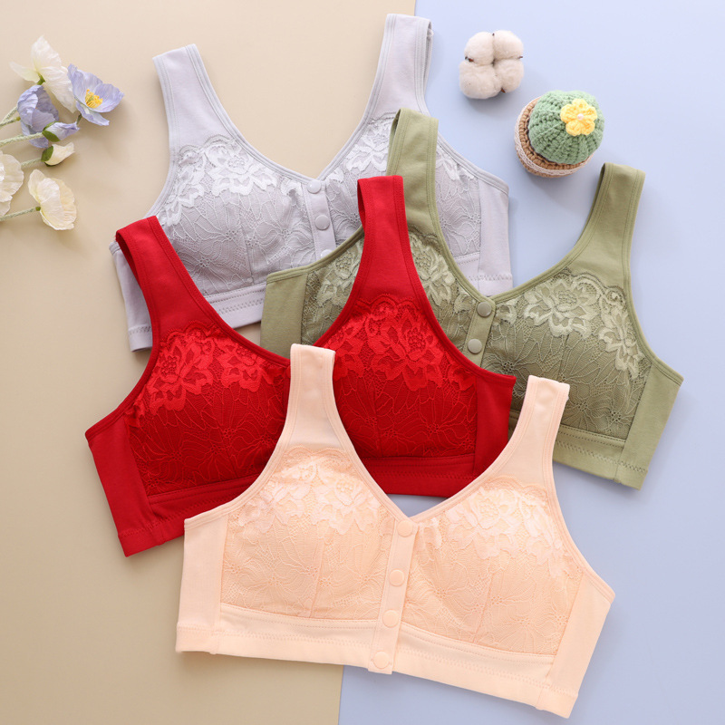 Zhangyan middle-aged and elderly front buckle lace bra comfortable wireless soft full cup bra mother bra with chest pad Zhangyan middle-aged and elderly front buckle lace bra comfortable wireless soft full cup bra mother bra with chest pad