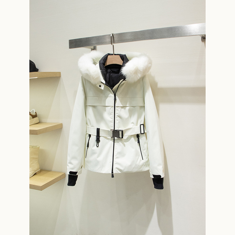 【M Version】Warm in the Cold Winter! Blue Fox Large Fur Collar Hooded Waist Thickened White Goose down Women's Ski down Jacket