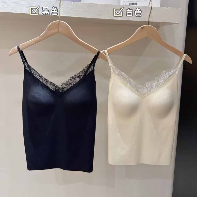 0627X1~Summer Daily Wear, Close-Fitting, Cool, Breathable, Seamless Women's V-Neck Lace-Trimmed Thin Camisole