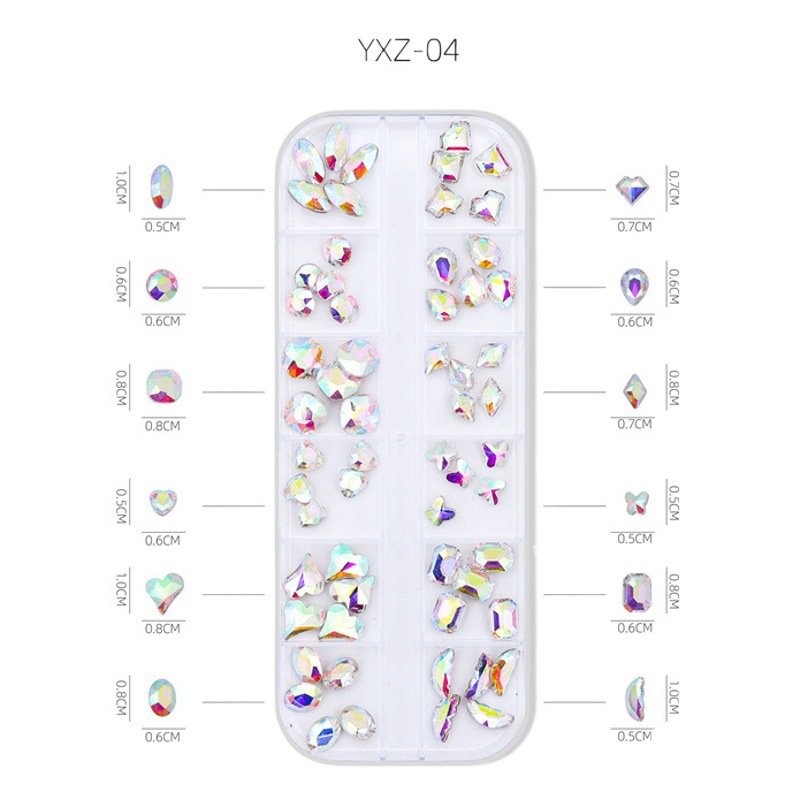 Celebridad de Internet nuevo arte de uñas Joyería de diamantes en forma especial punta inferior color blanco AB champán oro mezclado K9 arte de uñas diamante joyería de uñas