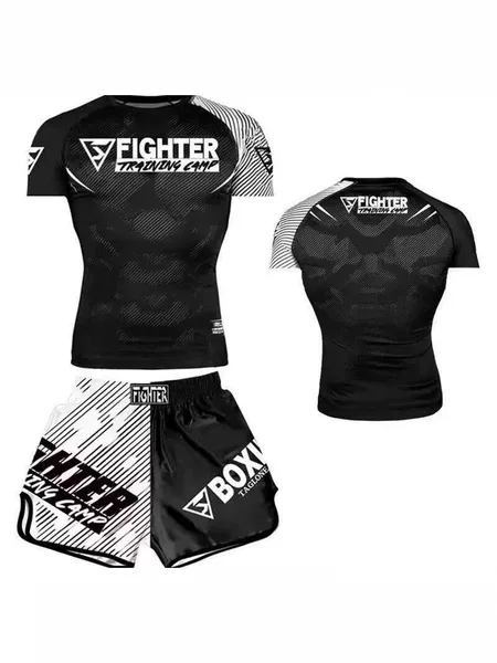 Mma Boxing Training Suit Men's Sanda Muay Thai Short-Sleeved Quick-Drying Fitness Fighting Suit Ufc Fighting Sportswear