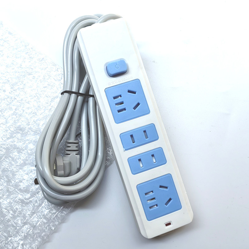 蓝白安全门14孔开关灯三极3米线插板电源移动排插座电车插牌家用