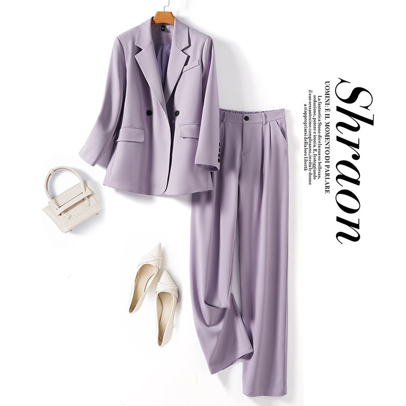 Small Suit Suit 2024 Spring New Long-Sleeved Back Slit Suit with Elastic Waist Pants Suit H10538