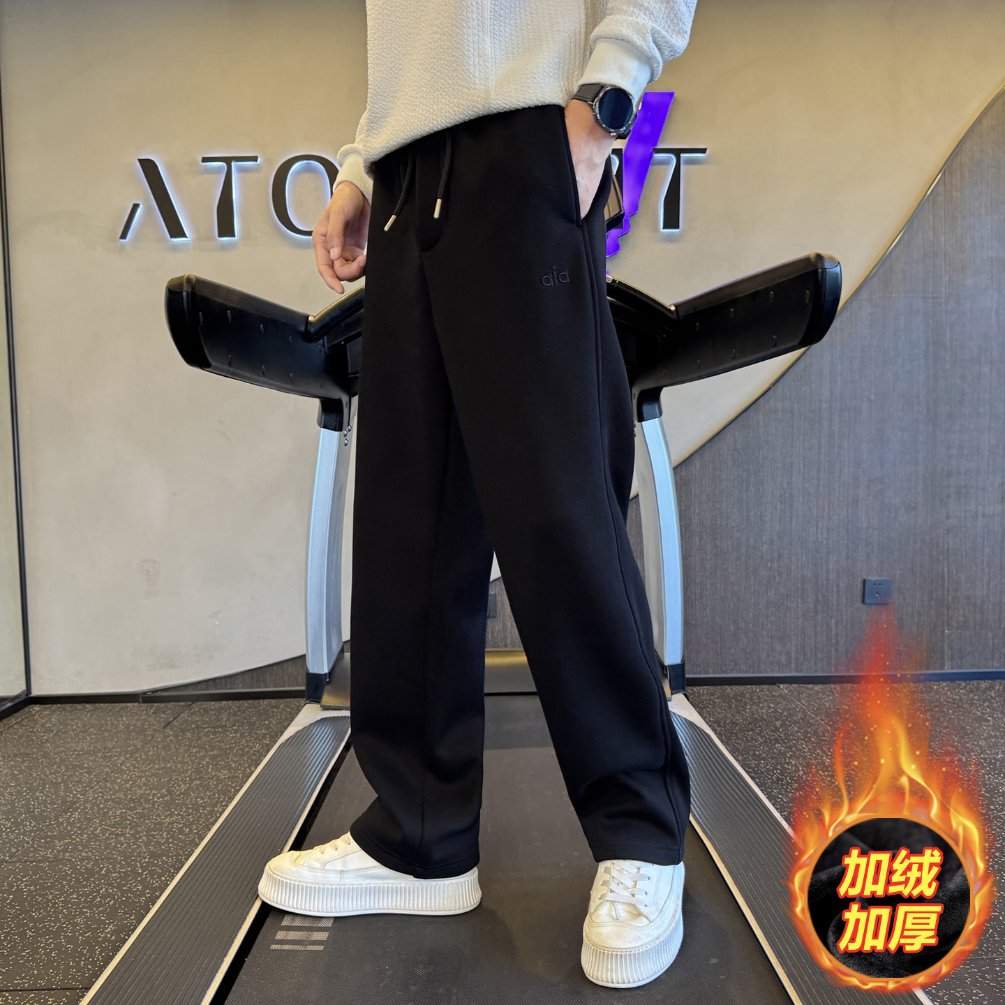 2025 Men's Trendy Brand Sweatpants Loose Straight Men's Pants Winter Fleece Thickened High-End Casual Pants Trendy