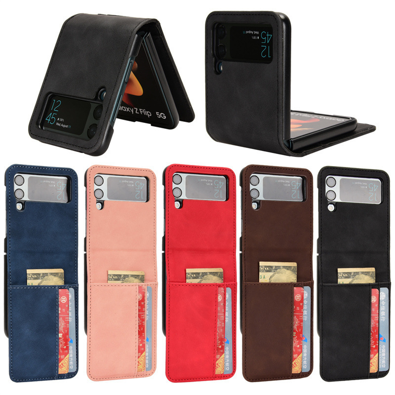 For Samsung Z FLIP3 protective case Z Flip4 mobile phone case multi-card slot semi-split skin-feeling creative case tide For Samsung Z FLIP3 protective case Z Flip4 mobile phone case multi-card slot semi-split skin-feeling creative case tide