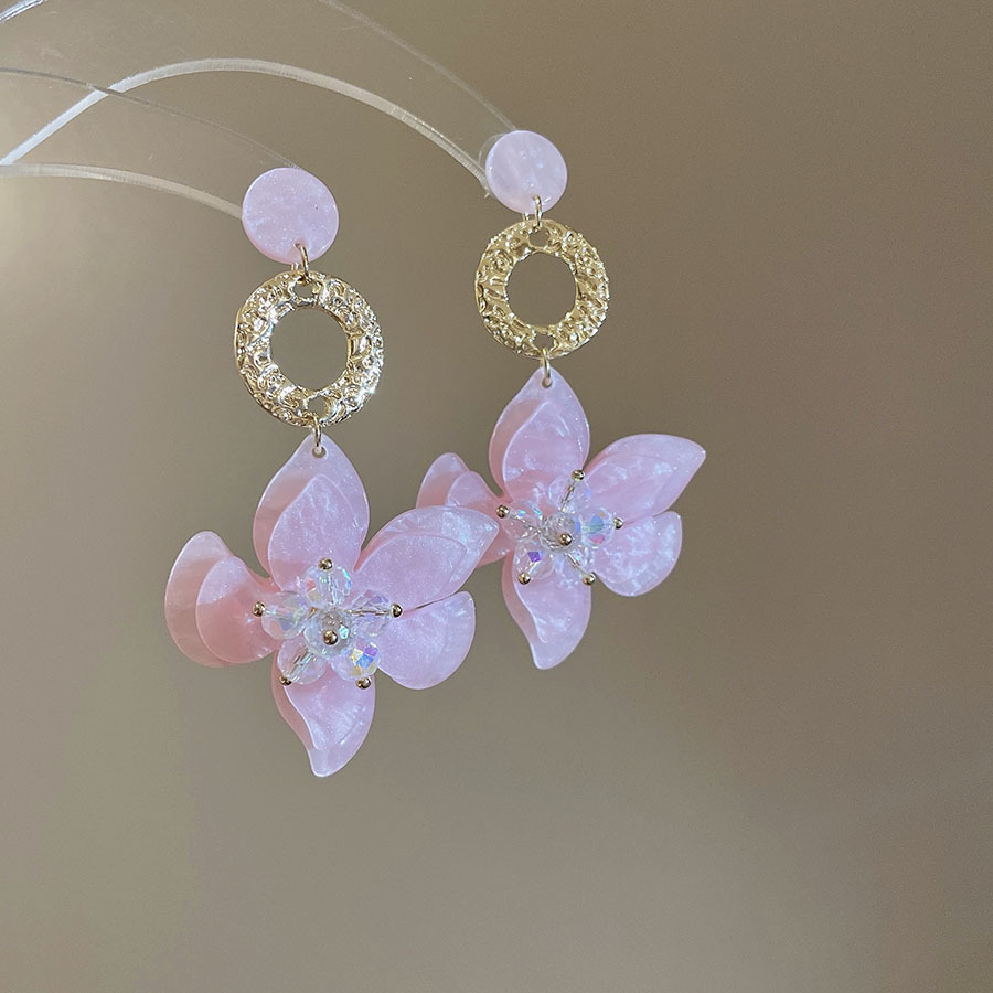 Pendientes de borla de flor de vidrio de resina de aguja de plata Pendientes de lujo ligero y dulce de alta gama Pendientes de nicho de moda mujer