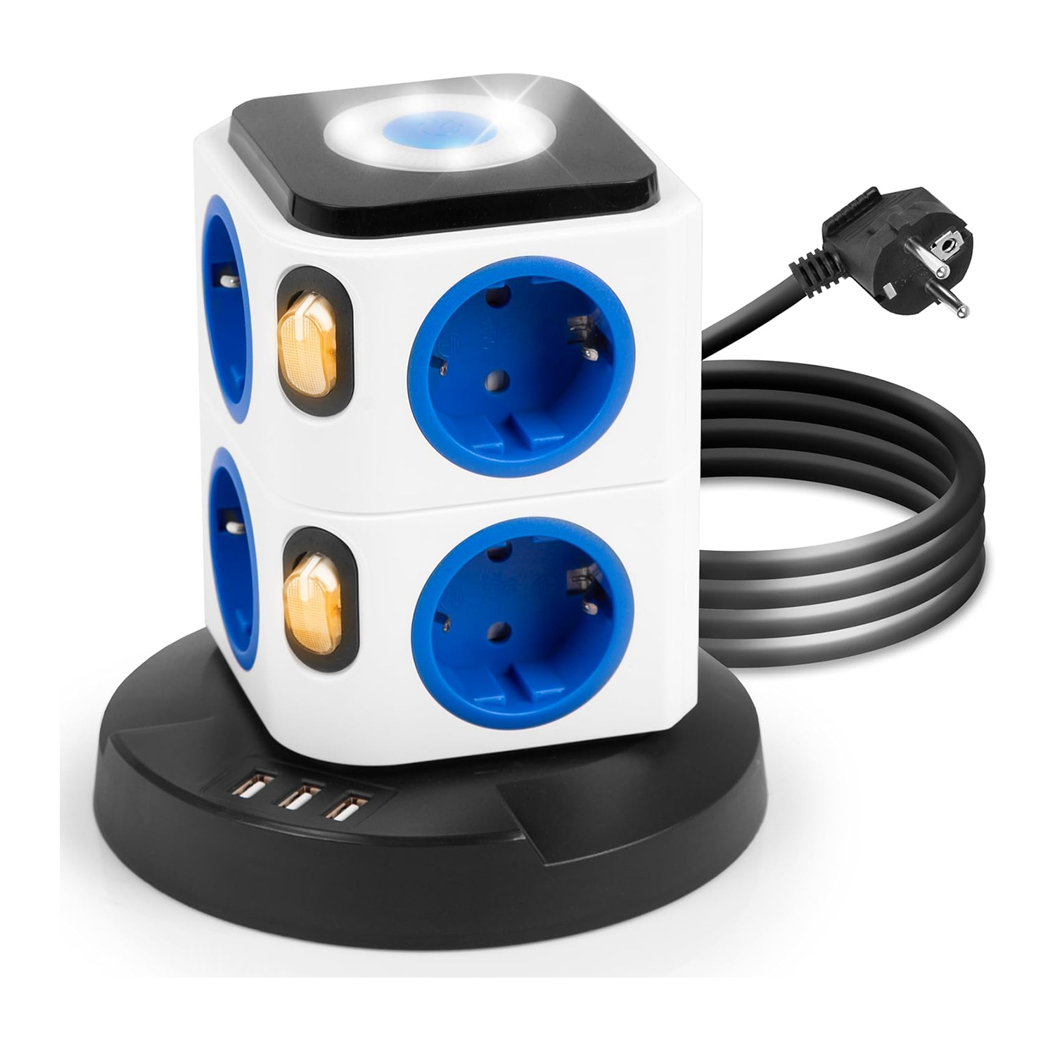 业广欧规塔型插座8孔12孔立式带过载保护器插排欧标CE多功能开关