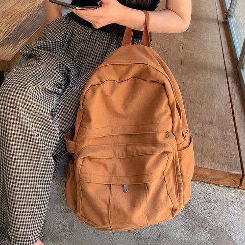 School bag female ins Hong Kong style retro old college student backpack female European and American fashion washed canvas backpack