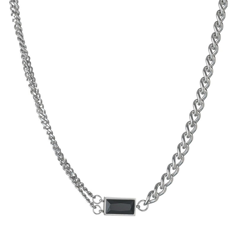 Europeo y americano ins personalizado cuadrado negro diamante collar titanio acero hip hop cuadrado corto collar Internet celebridad simple temperamento colgante