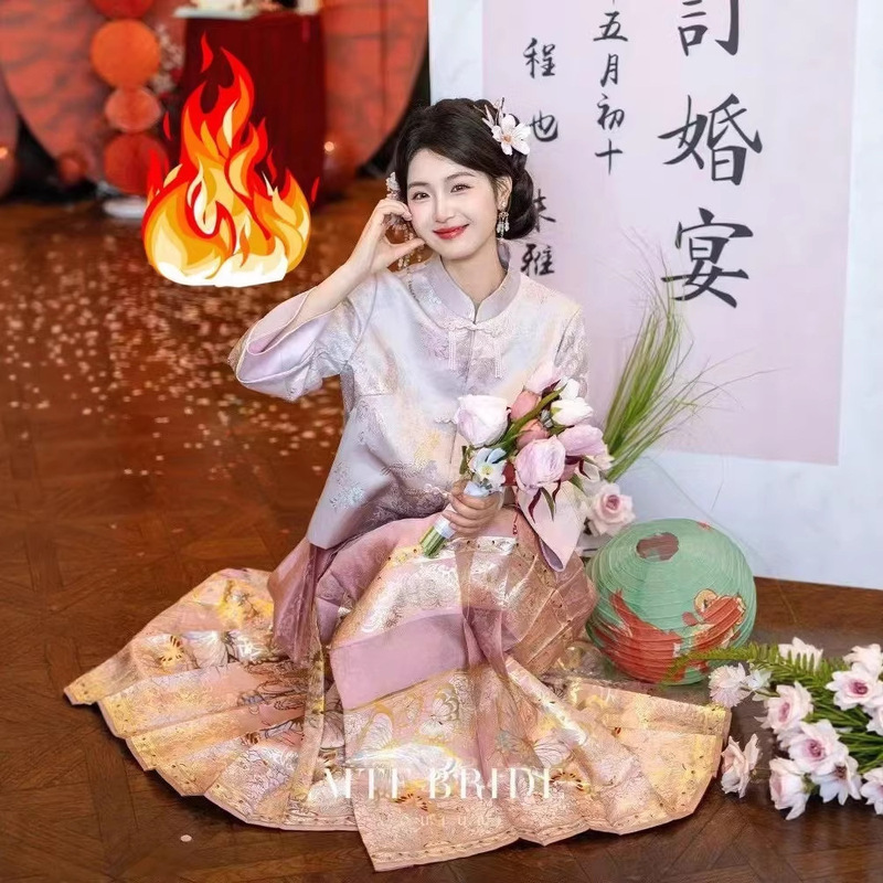 Mantingfang【Happy Years】New Chinese-Style Wedding Attire, Mamian Skirt Hanfu Set, 2026 New Model Top, Engagement Dress