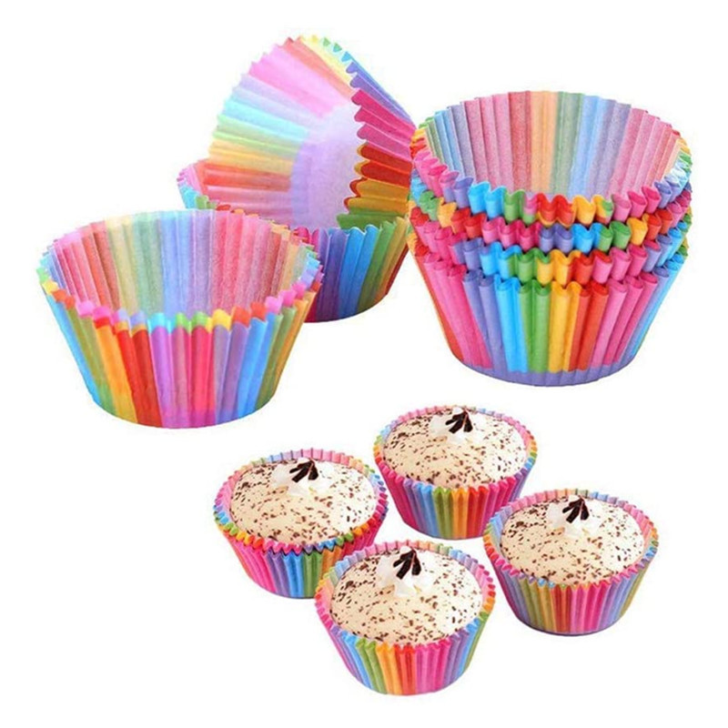一次性防油蛋糕纸杯彩虹色烘焙马芬杯生日派对甜品台装饰围边